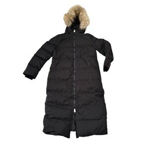 Fitouch Womens Long Puffer Parka Jacket Black Faux Fur Hood Full Length NEW